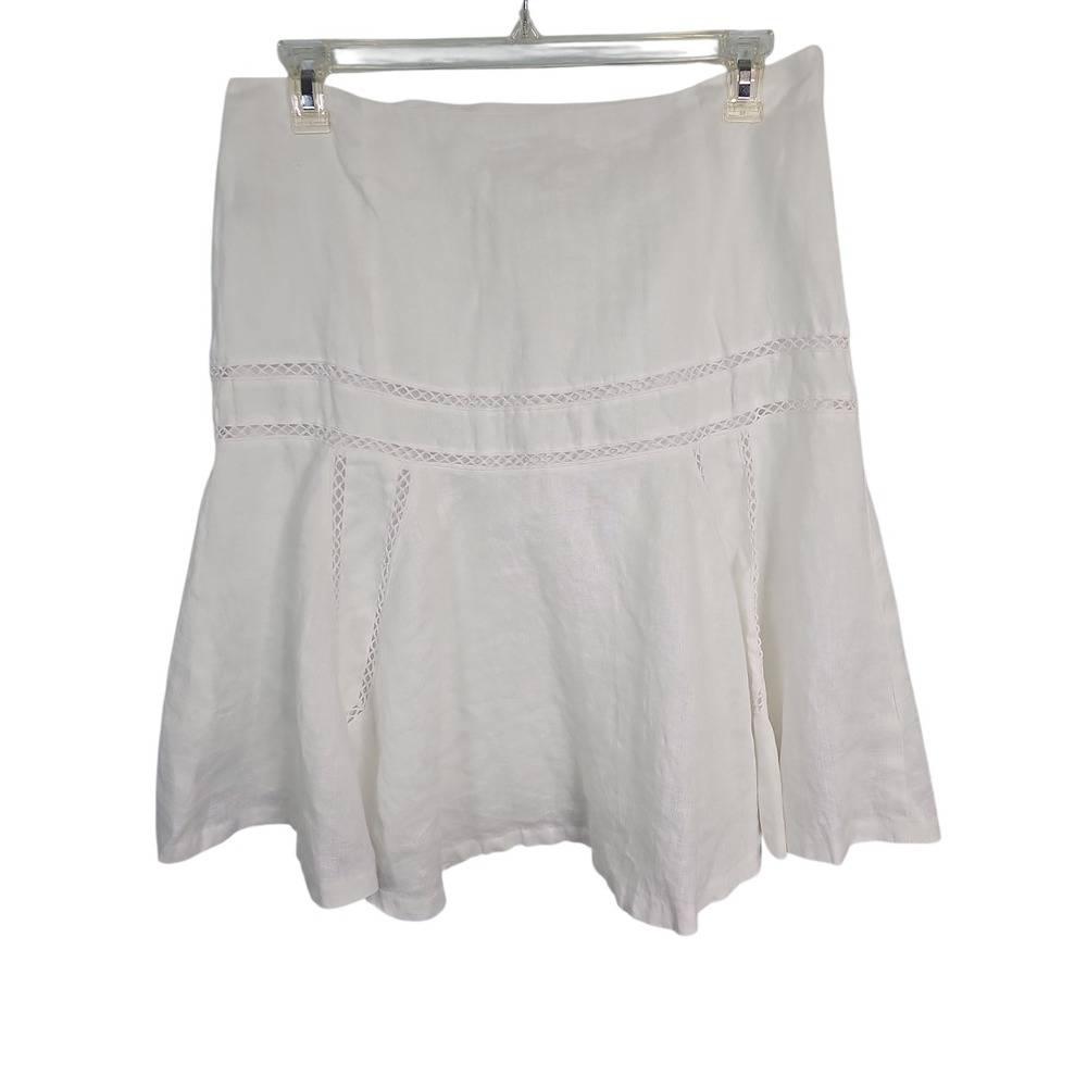 Lauren Ralph Lauren Skirt White 100% Linen Ladder Stitch Boho Women's Size 14